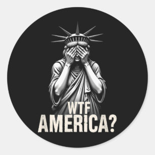 Sticker Rond Statue Patriotique 4 juillet Liberté Avec Amérique