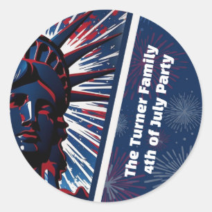 Sticker Rond Statue patriotique rouge bleue de la liberté 4 jui