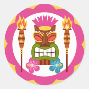 Sticker Rond Statue Tiki avec flammes