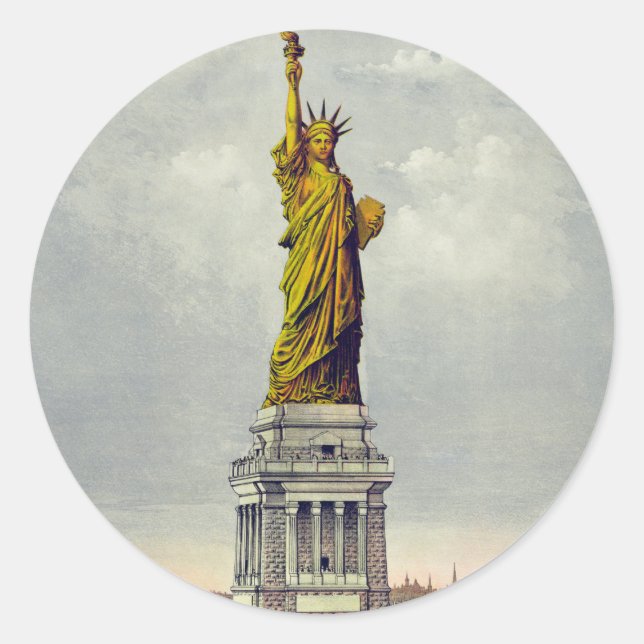 Sticker Rond Statue vintage de la Liberté New York Voyage (Devant)