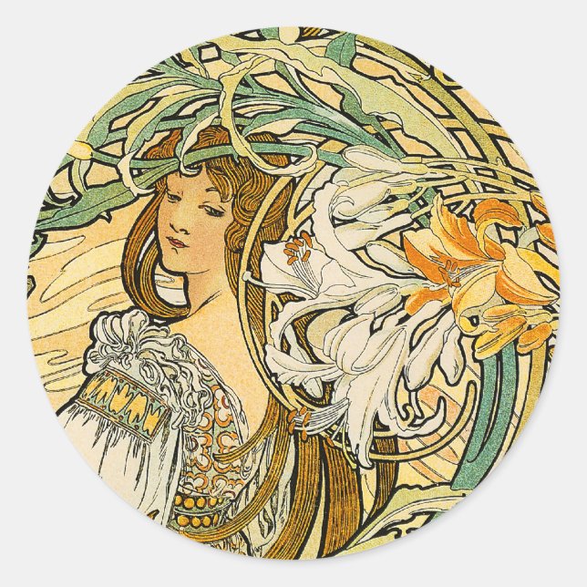 Sticker Rond Stcker : Mucha - Langue des Fleurs (Devant)