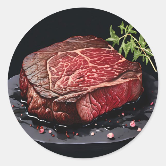 Sticker Rond Steak de Ribeye Cru en Gros Plan (Devant)