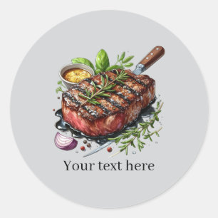 Sticker Rond Steak grillé amusant personnalisable