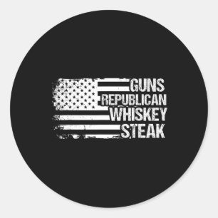 Sticker Rond Steak Whiskey Républicain Guns Usa 