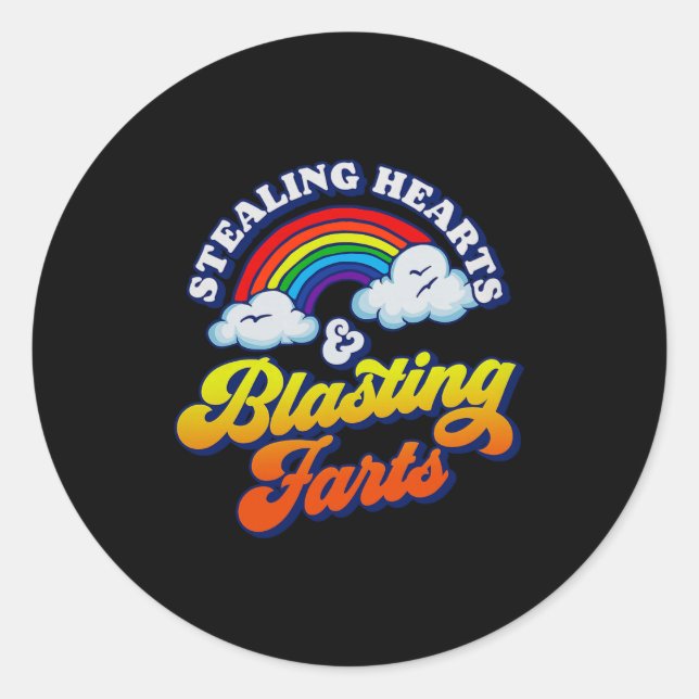 Sticker Rond Stealing Hearts &amp; Blasting Farts Funny Rainbow (Devant)