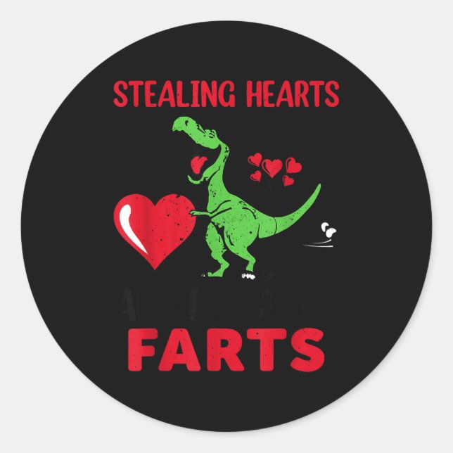 Sticker Rond Stealing Hearts And Blasting Farts T Rex Cute Todd (Devant)