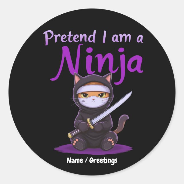 Sticker Rond Stealthy Ninja Cat Masked Kitty Warrior Pun (Devant)