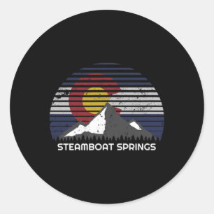 Sticker Rond Steamboat Springs Co X Drapeau du Colorado