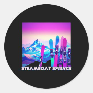 Sticker Rond Steamboat Springs Ski Rétro Skiing Des Années 80 E