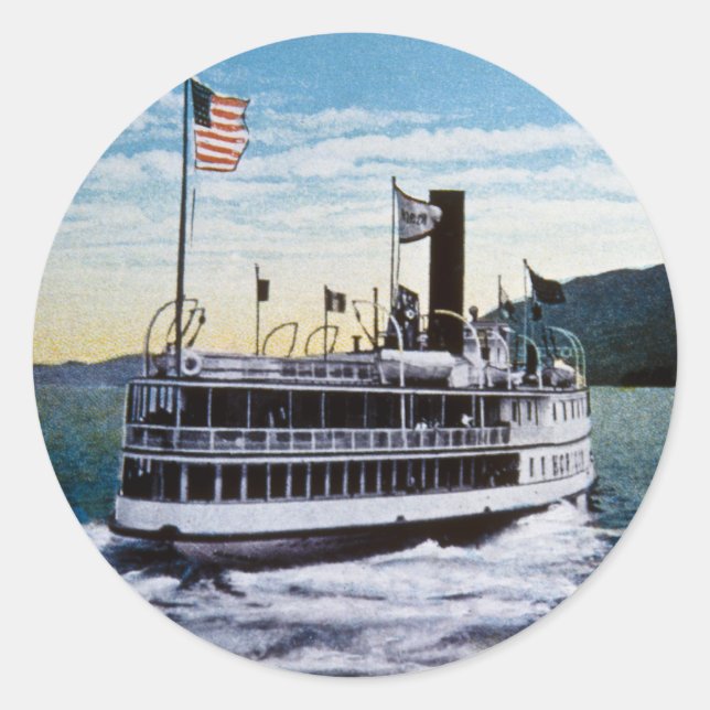 Sticker Rond Steamer "Horicon", Lac George, New York (Devant)