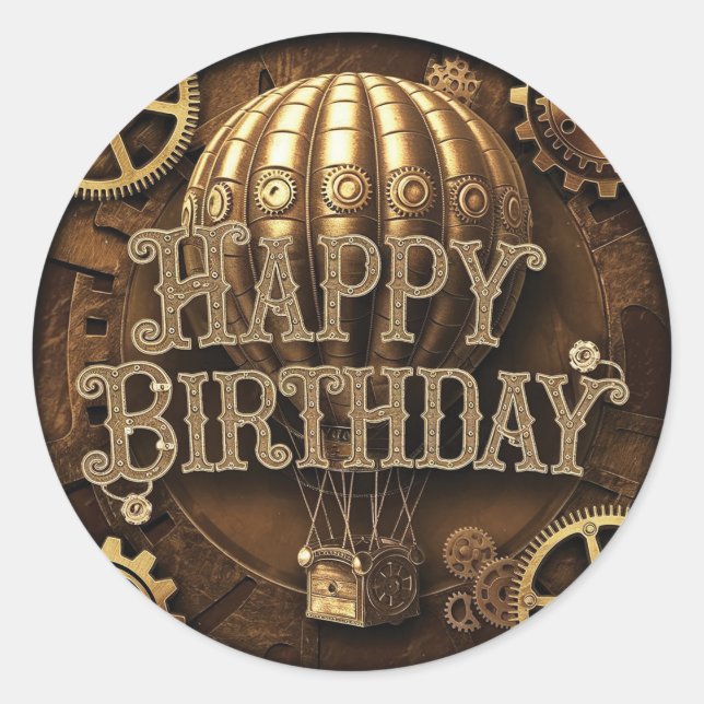 Sticker Rond Steampunk Aventure Design d'anniversaire (Devant)
