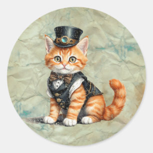 Sticker Rond Steampunk Chat : Gothic Kitty Art Pour Amoureux de
