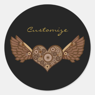 Sticker Rond Steampunk Coeur ailé avec engrenages Thunder_Cove