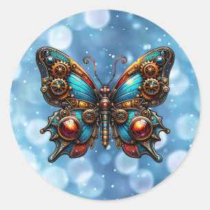 Sticker Rond Steampunk Cuivre Métal engrenages Papillon