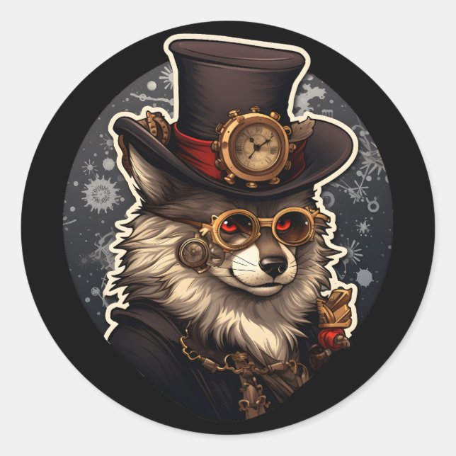 Sticker Rond Steampunk de loup d'hiver (Devant)