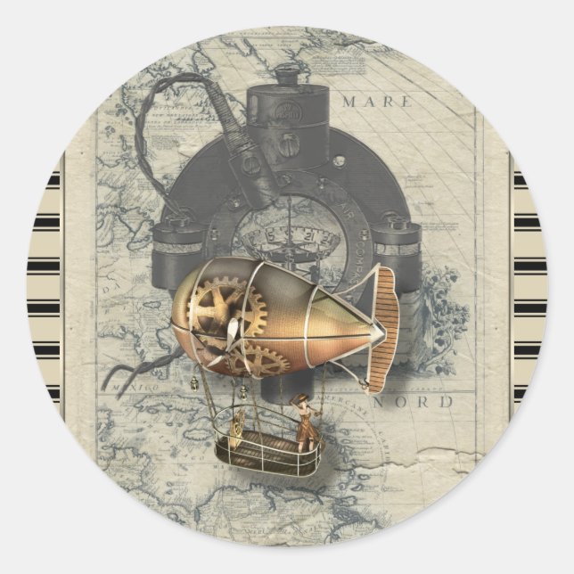 Sticker Rond Steampunk Dirigible Balloon (Devant)