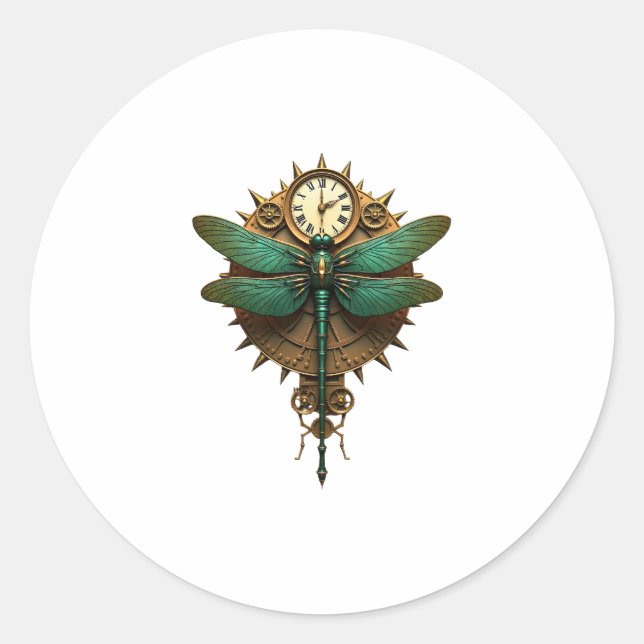 Sticker Rond Steampunk Dragonfly Victorian Art Mechanical Steam (Devant)