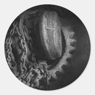 Sticker Rond Steampunk - Engrenage - Palan et chaîne
