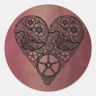 Sticker Rond Steampunk Horloge OEuvres et Coeur d'engrenage
