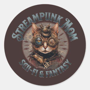 Sticker Rond Steampunk Maman Chat