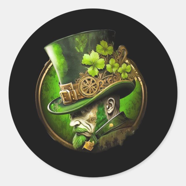 Sticker Rond Steampunk Mécanique Haut Chapeau Saint-Patrick Hom (Devant)