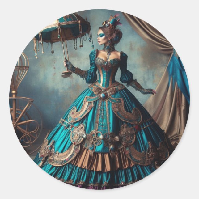 Sticker Rond Steampunk Vintage Victorian Lady Circus (Devant)