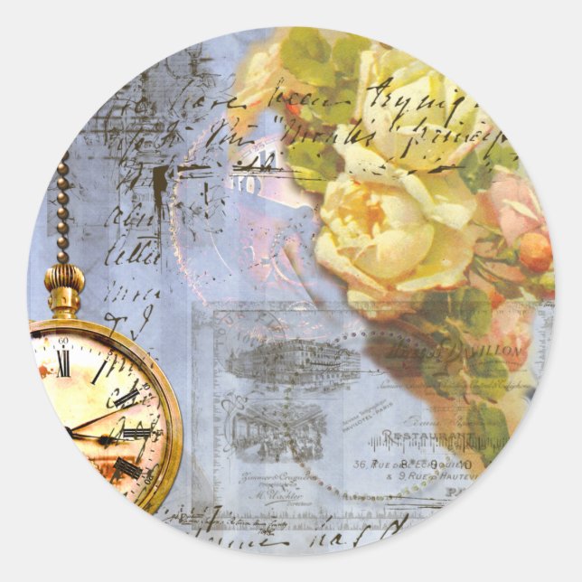 Sticker Rond Steampunk & Yellow Roses (Devant)