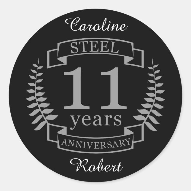 Sticker Rond Steel Eleventh wedding anniversary 11 ans (Devant)
