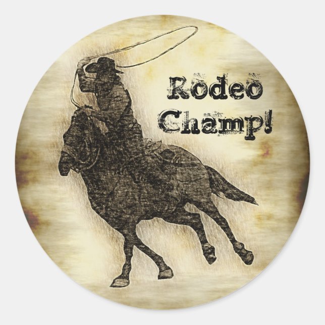 Sticker Rond Steer Roping Rodeo Cowboy (Devant)