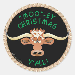 STICKER ROND STEER VOUS SOUHAITE UNE "MOO"~EY NOËL VOUS TOUS !