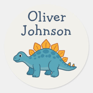 Sticker Rond Stégosaure Personnalisé Enfant Nom Dinosaure Migno