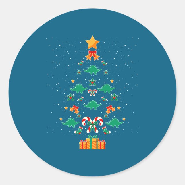 Sticker Rond Stegosaurus Dinosaur Christmas Tree Xmas Long Slee (Devant)