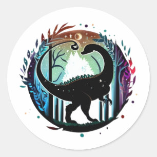 Sticker Rond Stegosaurus Dinosaur Forêt Silhouette Design