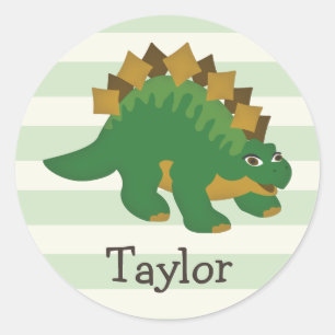 Sticker Rond Stegosaurus sur Pastel Green Stripes
