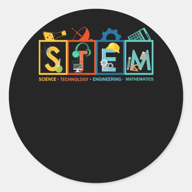Sticker Rond STEM Science Technology Engineering Math Teacher S (Devant)
