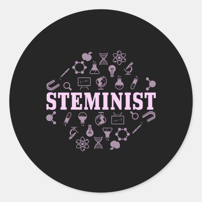 Sticker Rond Stéméniste Femme Scientifique Pun Steminist (Devant)