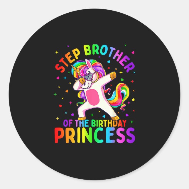 Sticker Rond Step Brother of the Birthday Princess Girl Dabbing (Devant)