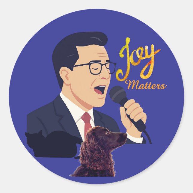 Sticker Rond Stephen Colbert chantant avec Benny Mème de joie (Devant)