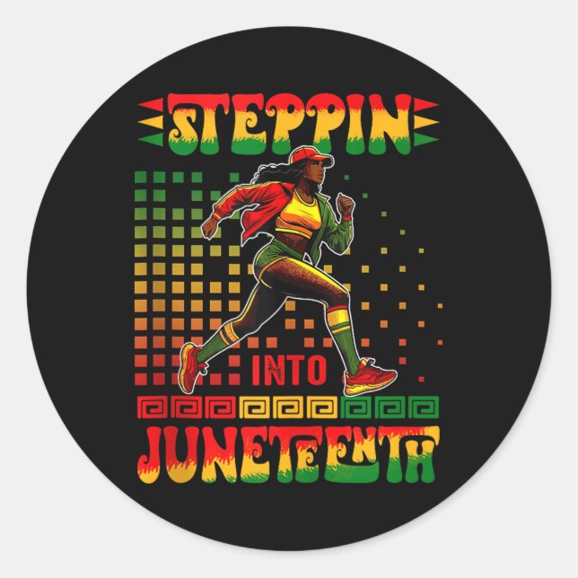 Sticker Rond Steppin In JunetDix Fier Femmes Afro Courant R (Devant)