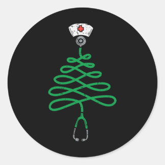 Sticker Rond Stethoscope Arbre de Noël Infirmière Scrub de Noël