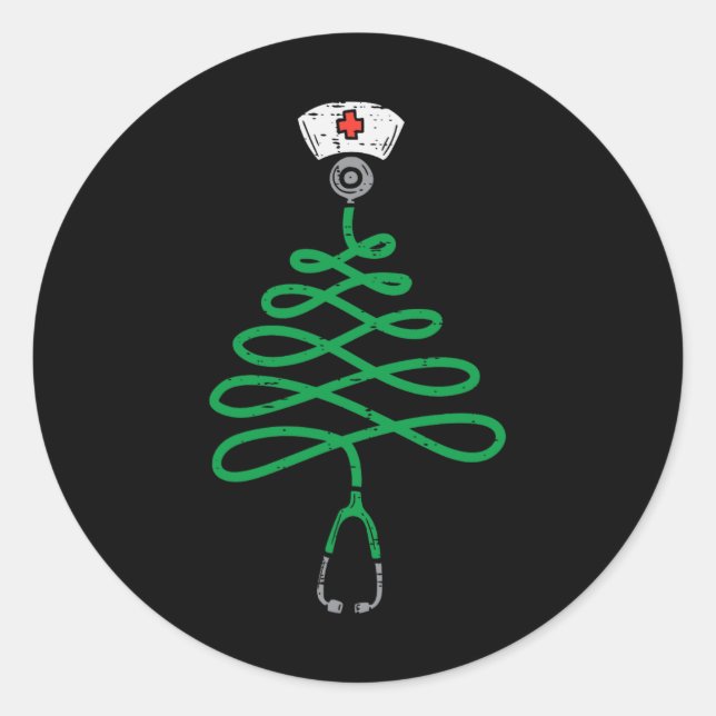 Sticker Rond Stethoscope Arbre de Noël Infirmière Scrub de Noël (Devant)