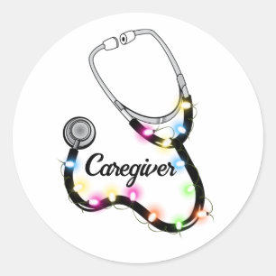 Sticker Rond Stethoscope Avec Lumières De Noël Joyeux Noël Infi