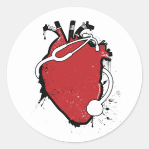 Sticker Rond stéthoscope cardiaque anatomique
