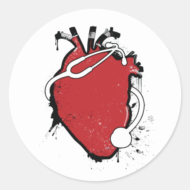 Sticker Rond stéthoscope cardiaque anatomique (Devant)