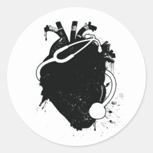 Sticker Rond stéthoscope cardiaque anatomique