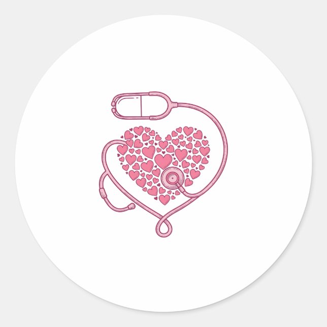 Sticker Rond Stéthoscope Cardiaque Design de Chemise Vectoriel  (Devant)