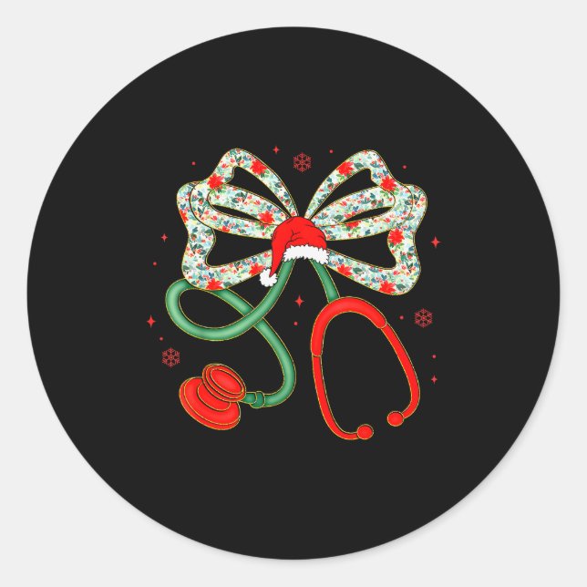 Sticker Rond Stethoscope Christmas Nurse Health Worker Santa Xm (Devant)