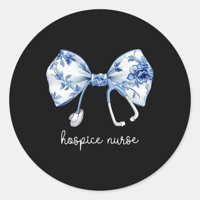 Sticker Rond Stethoscope Coquette Bow Hospice Aide Pallia (Devant)