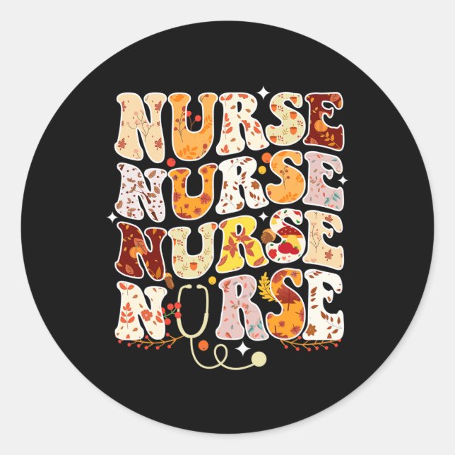 Sticker Rond Stéthoscope de jour de Thanksgiving pour infirmièr (Devant)