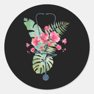 Sticker Rond Stethoscope Fleurs tropicales Été Aloha Hawaii R
